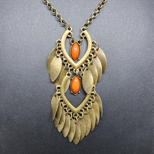 Long Brass and Orange Necklace